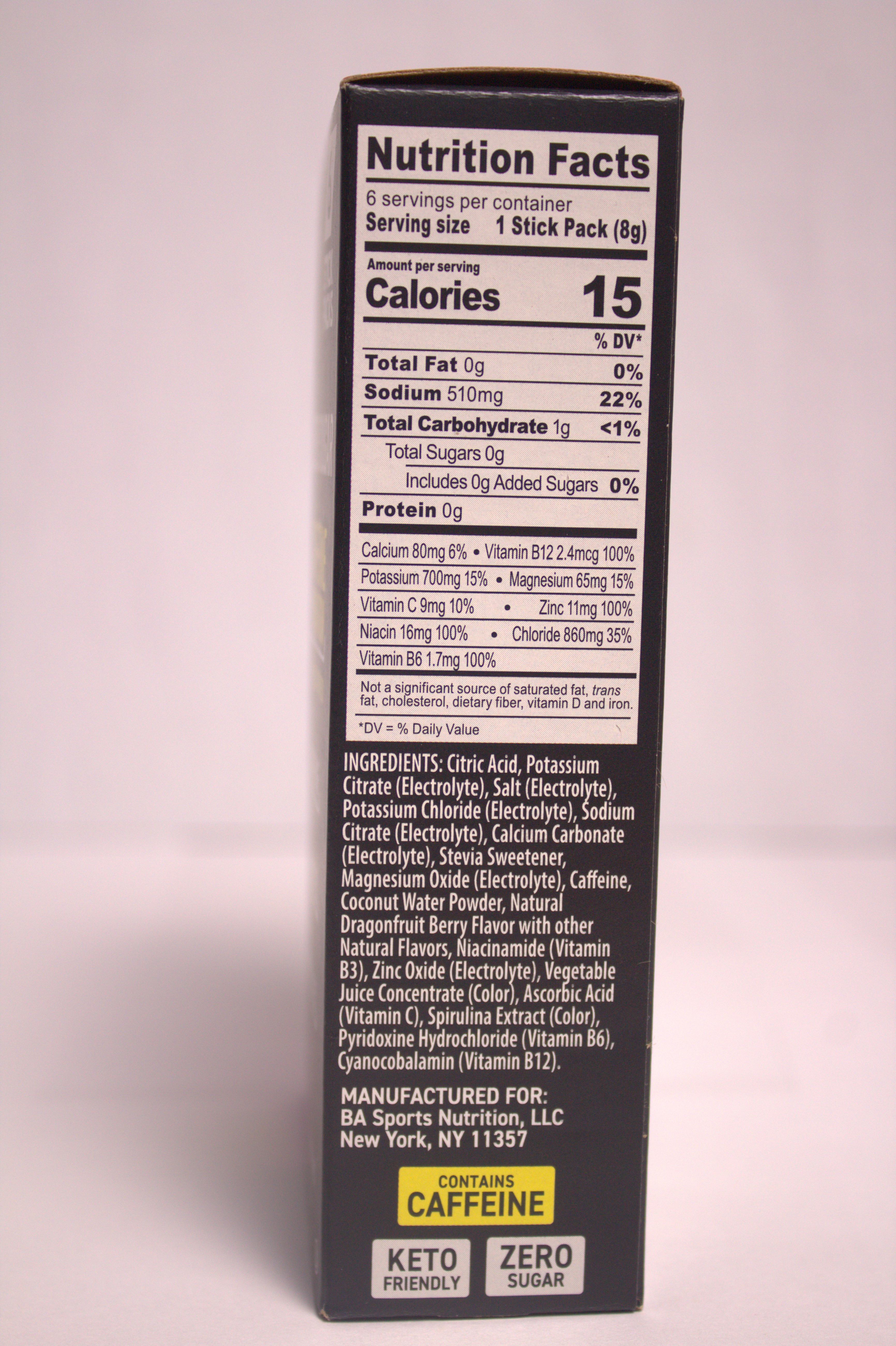 Nutrition label for BodyArmor Flash I.V. Dragonfruit Berry