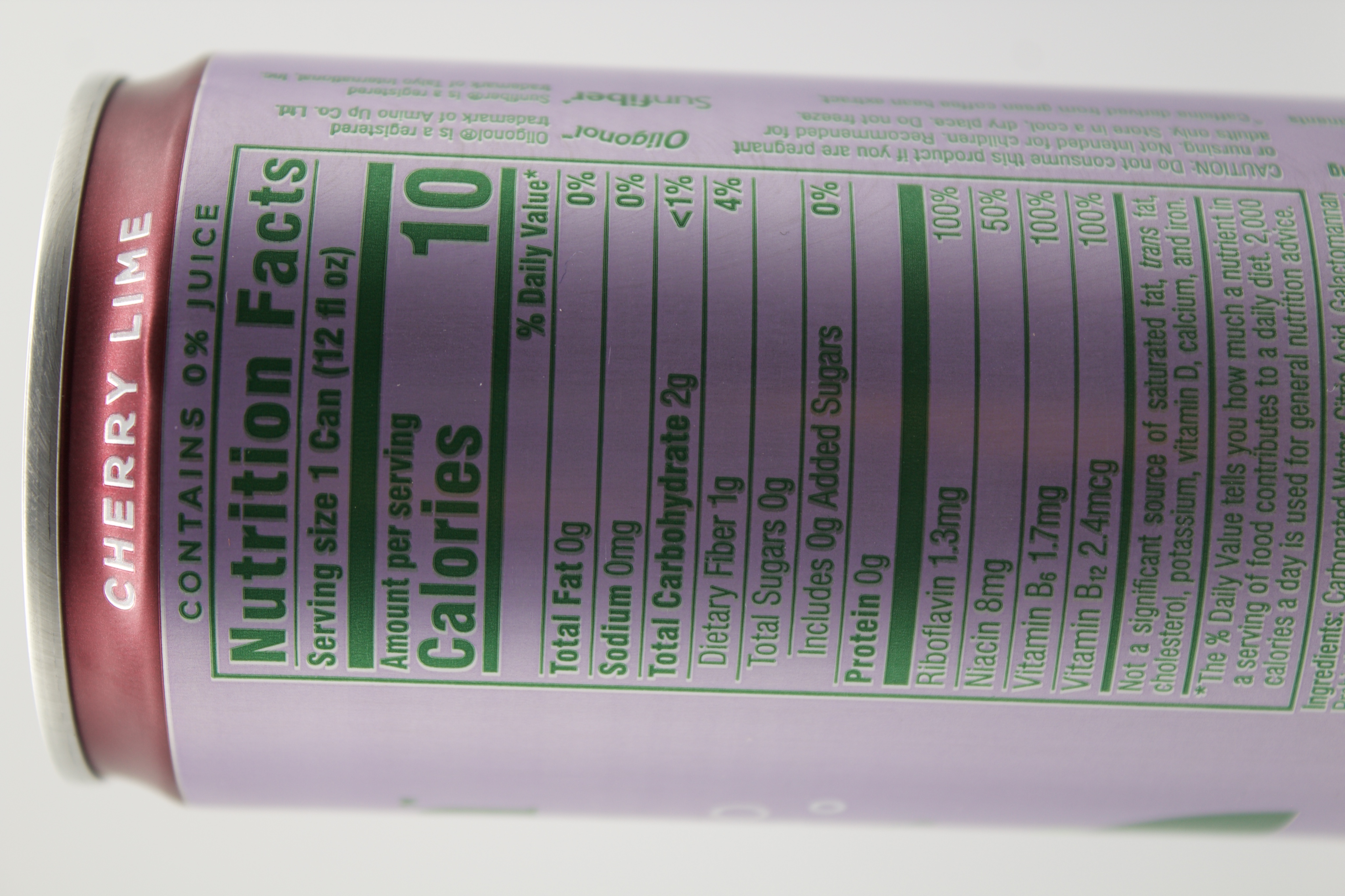 Nutrition label for Bloom Sparkling Energy Cherry Lime