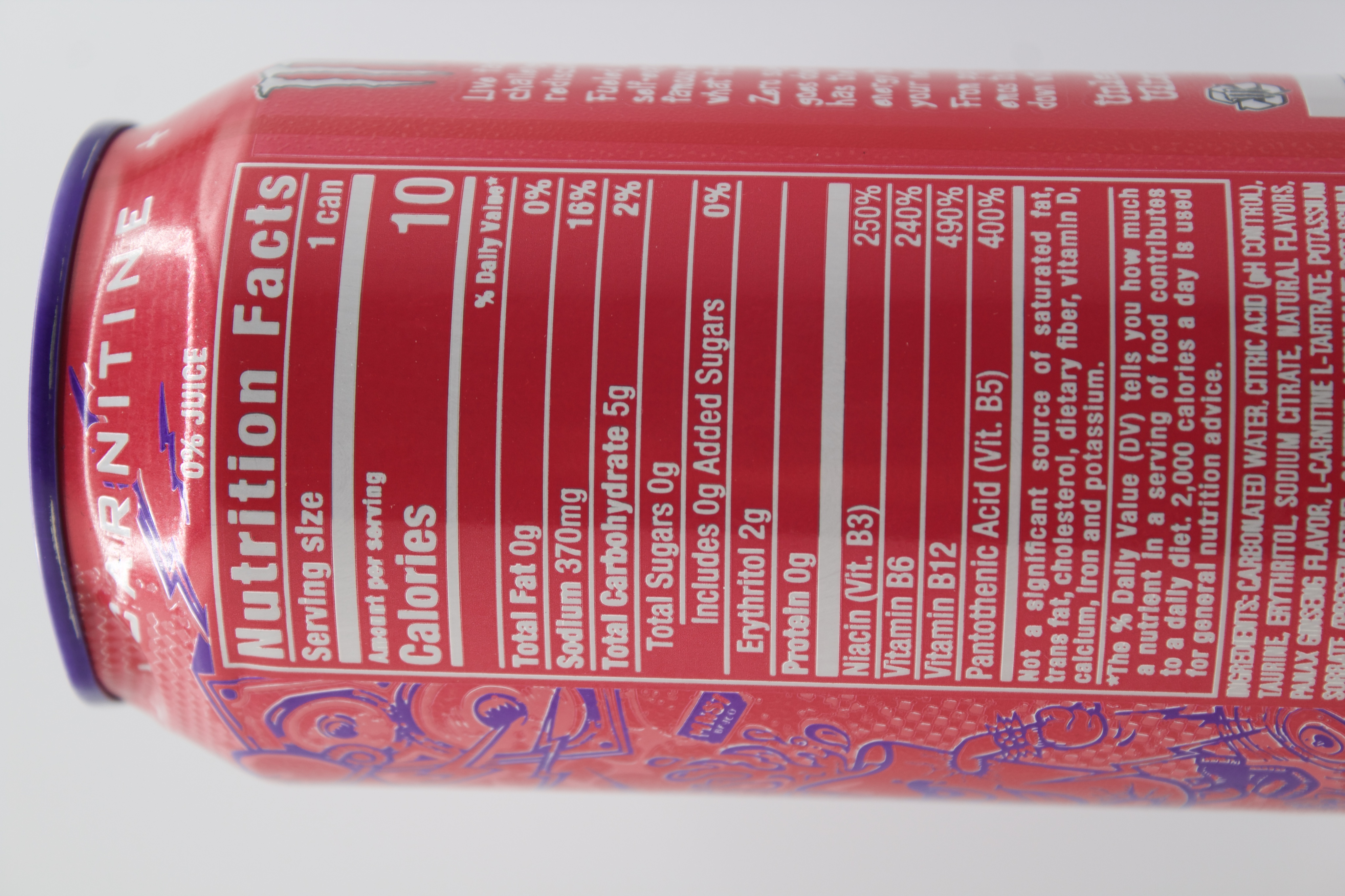 Nutrition label for Monster Ultra Punk Punch