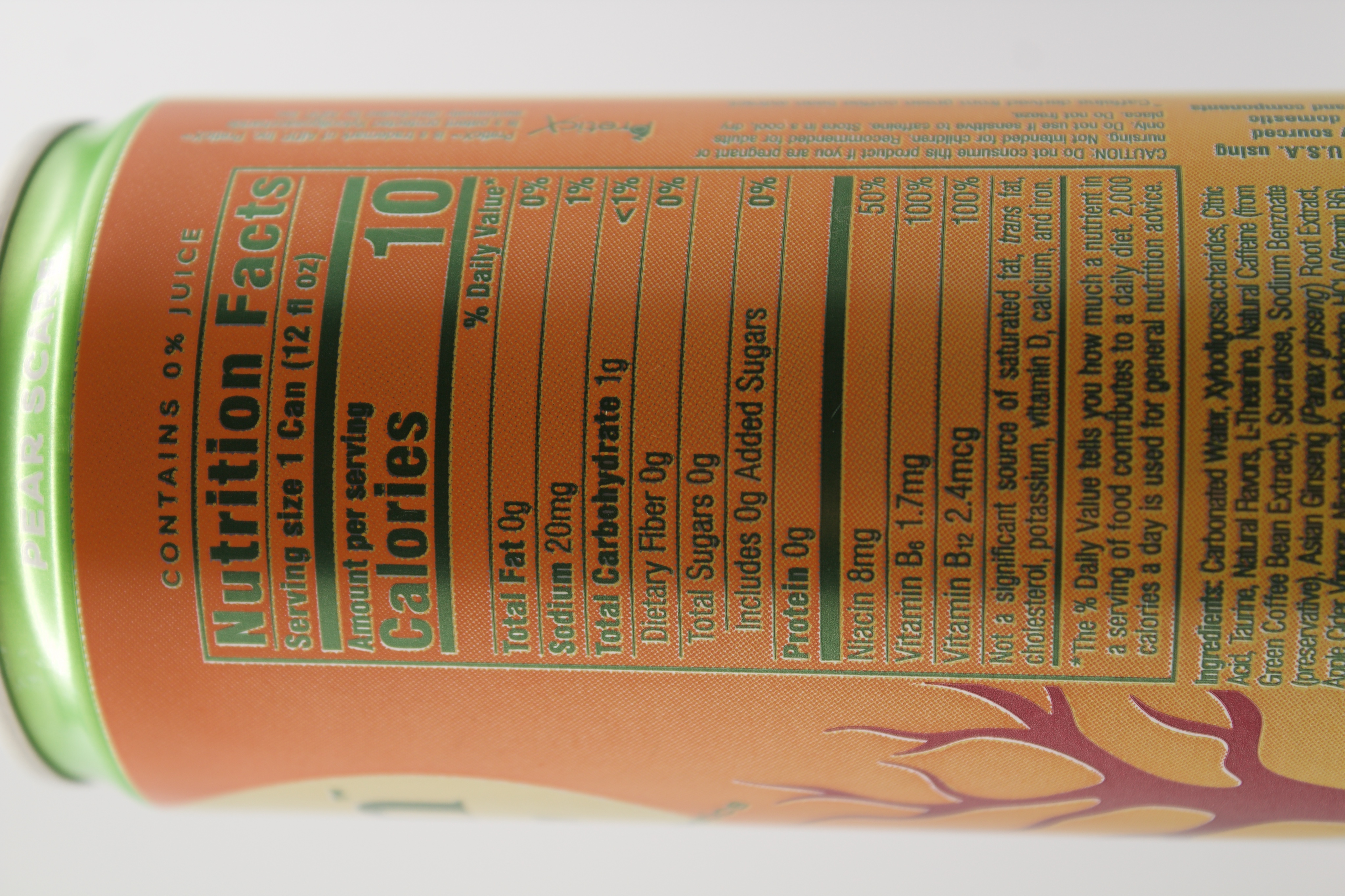 Nutrition label for Bloom Sparkling Energy Pear Scare