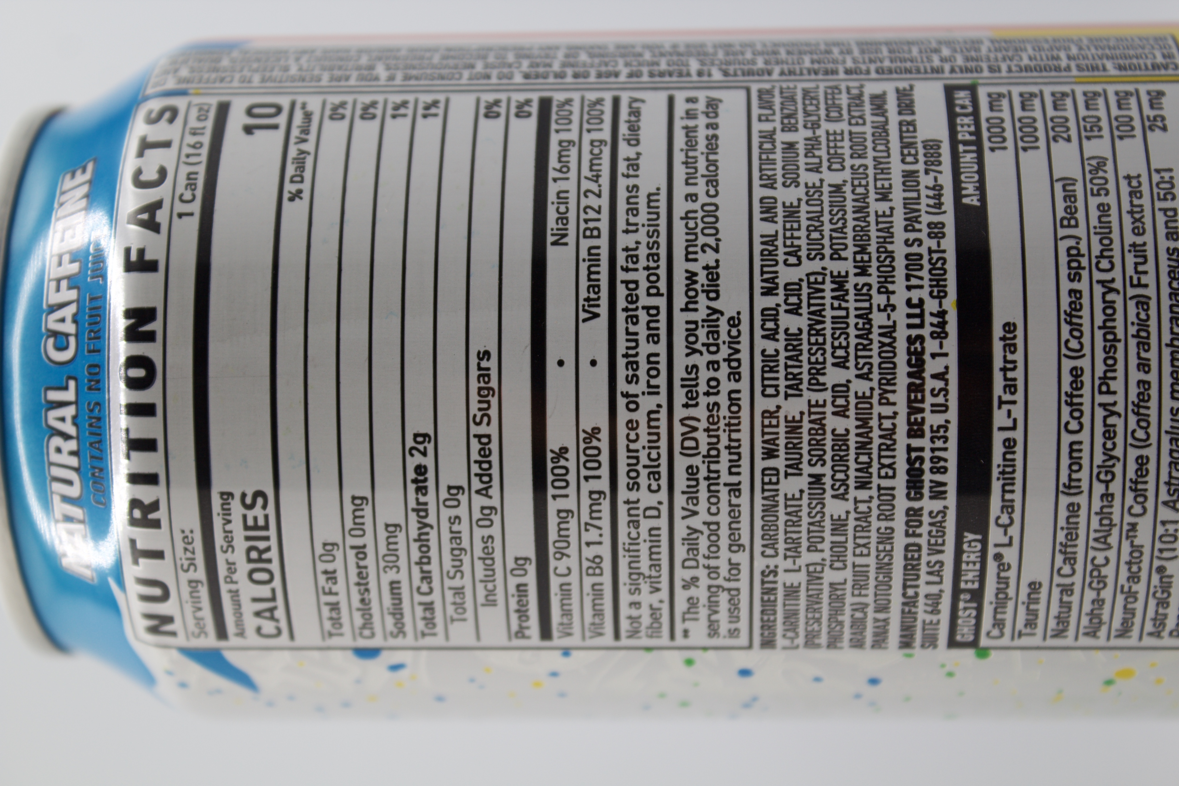Nutrition label for Ghost Energy Sour Strips Rainbow