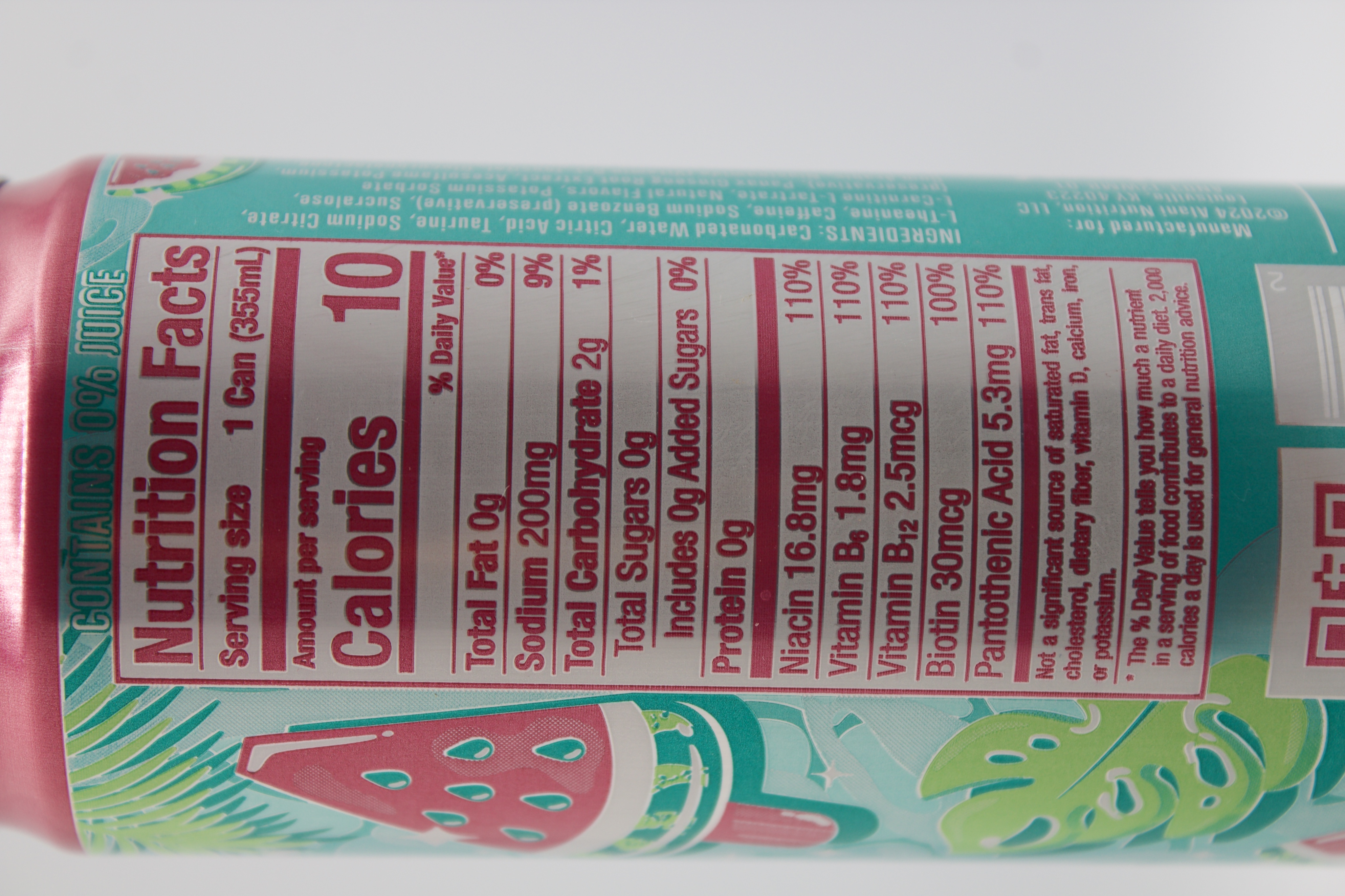 Nutrition label for Alani Energy Drink Watermelon Wave