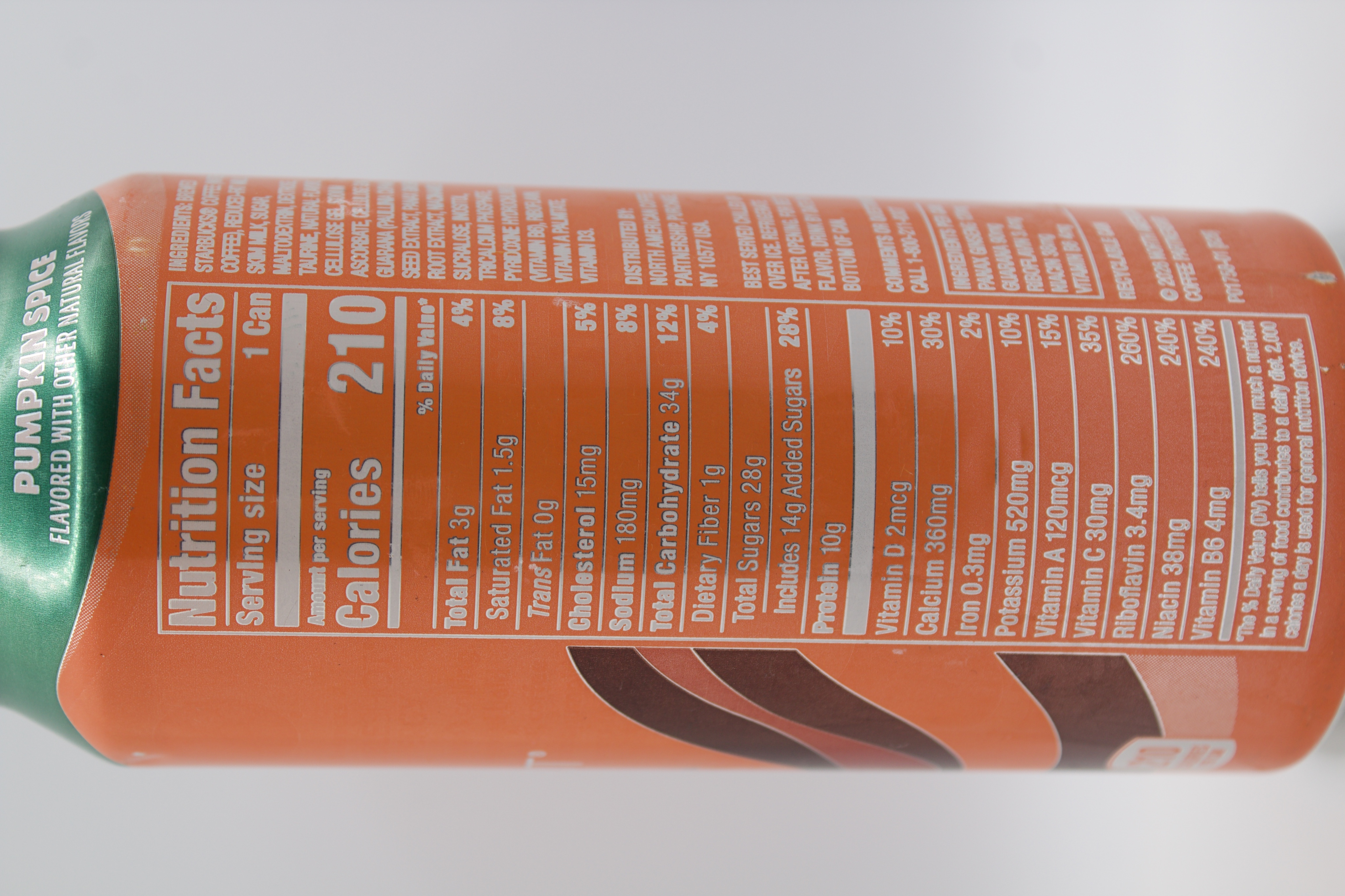 Nutrition label for Starbucks Doubleshot Energy Pumpkin Spice