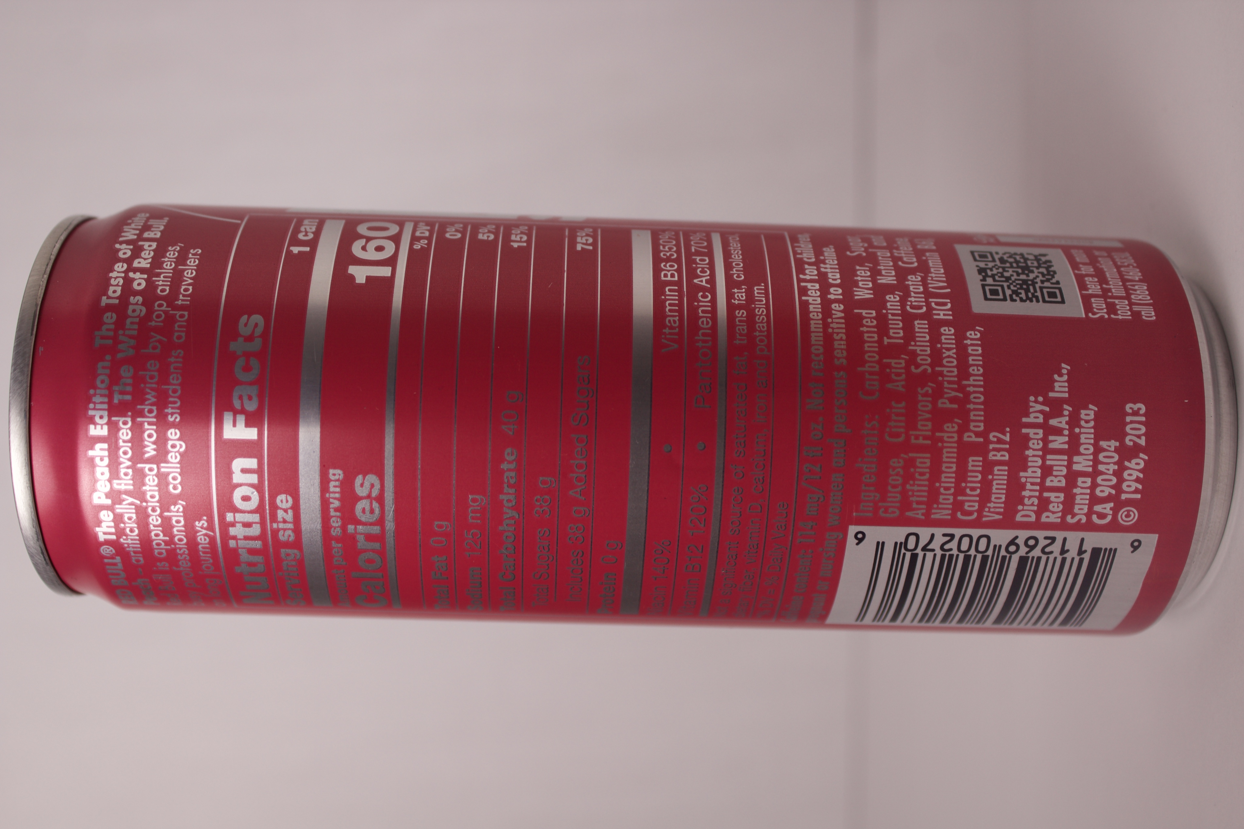 Nutrition label for Red Bull The Peach Edition White Peach