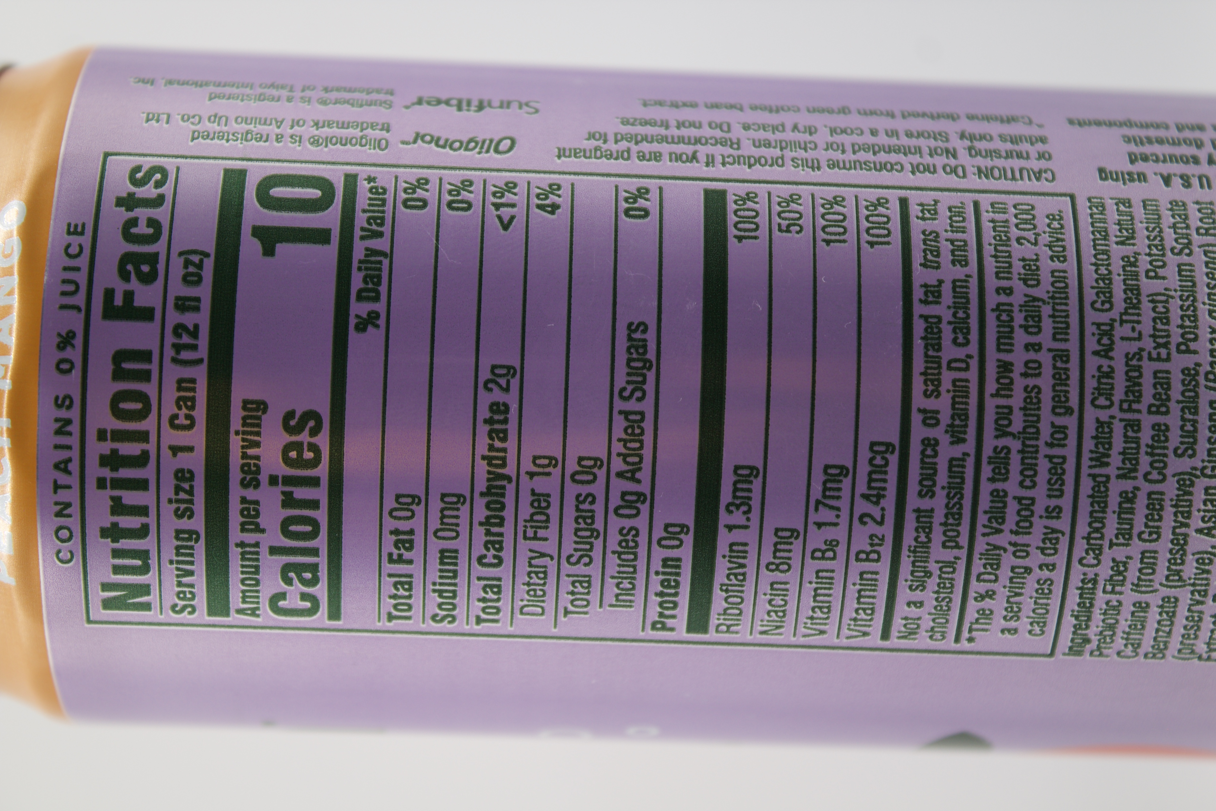 Nutrition label for Bloom Sparkling Energy Peach Mango
