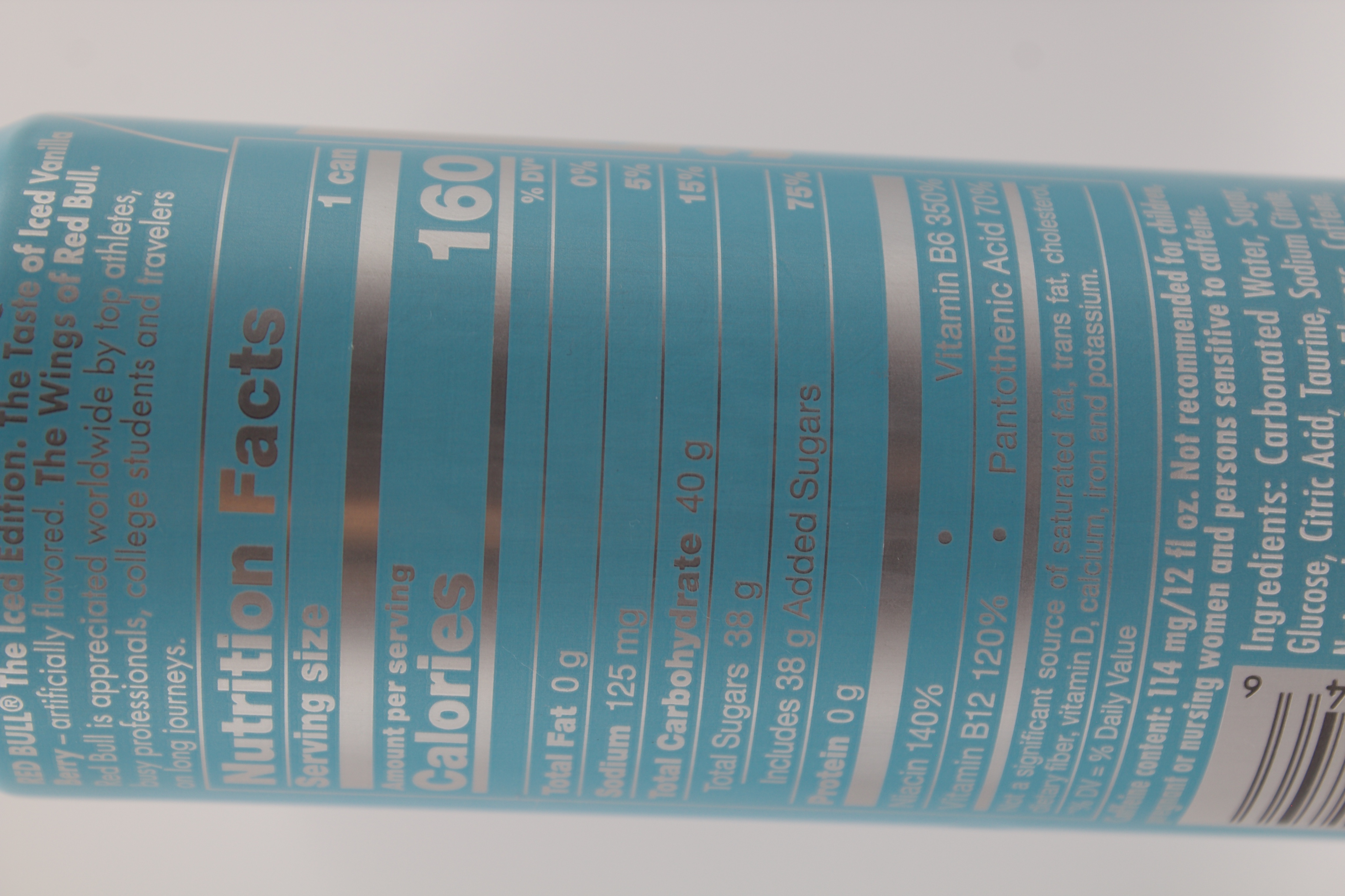 Nutrition label for Red Bull The Iced Edition Iced Vanilla Berry