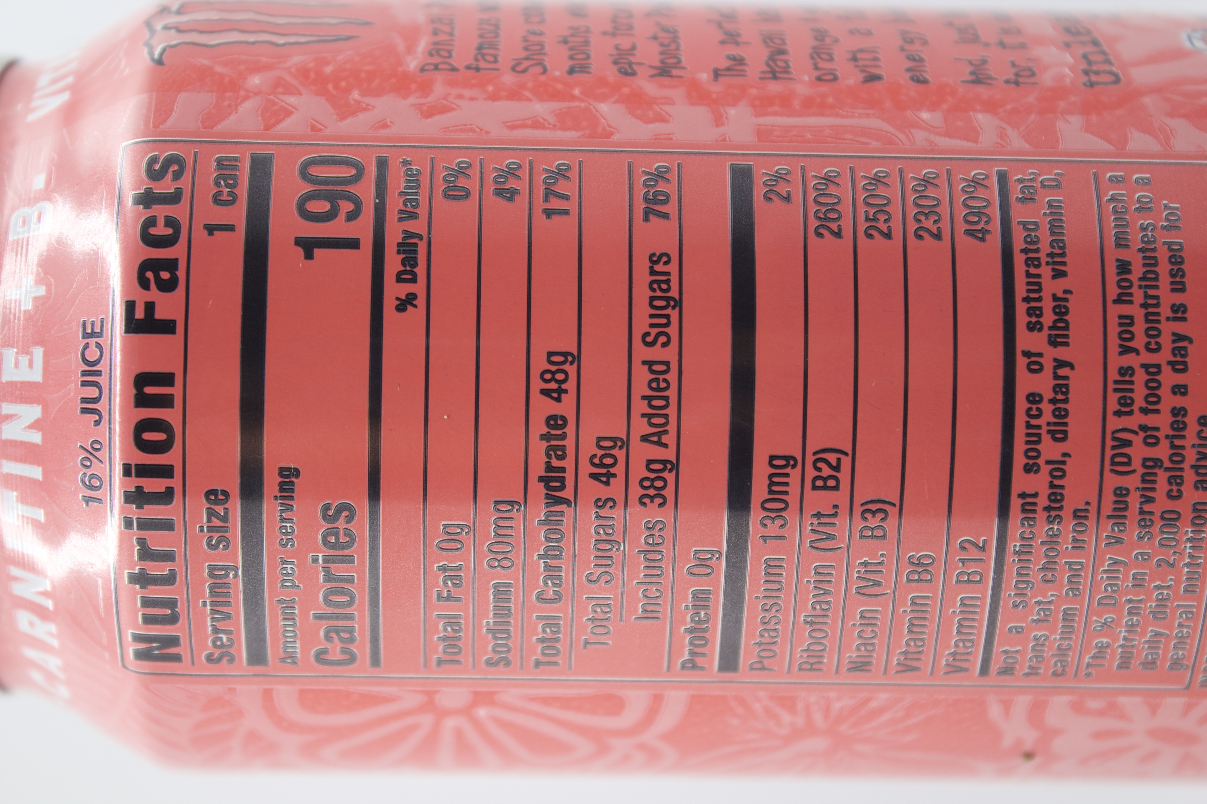 Nutrition label for Monster Juice Pipeline Punch