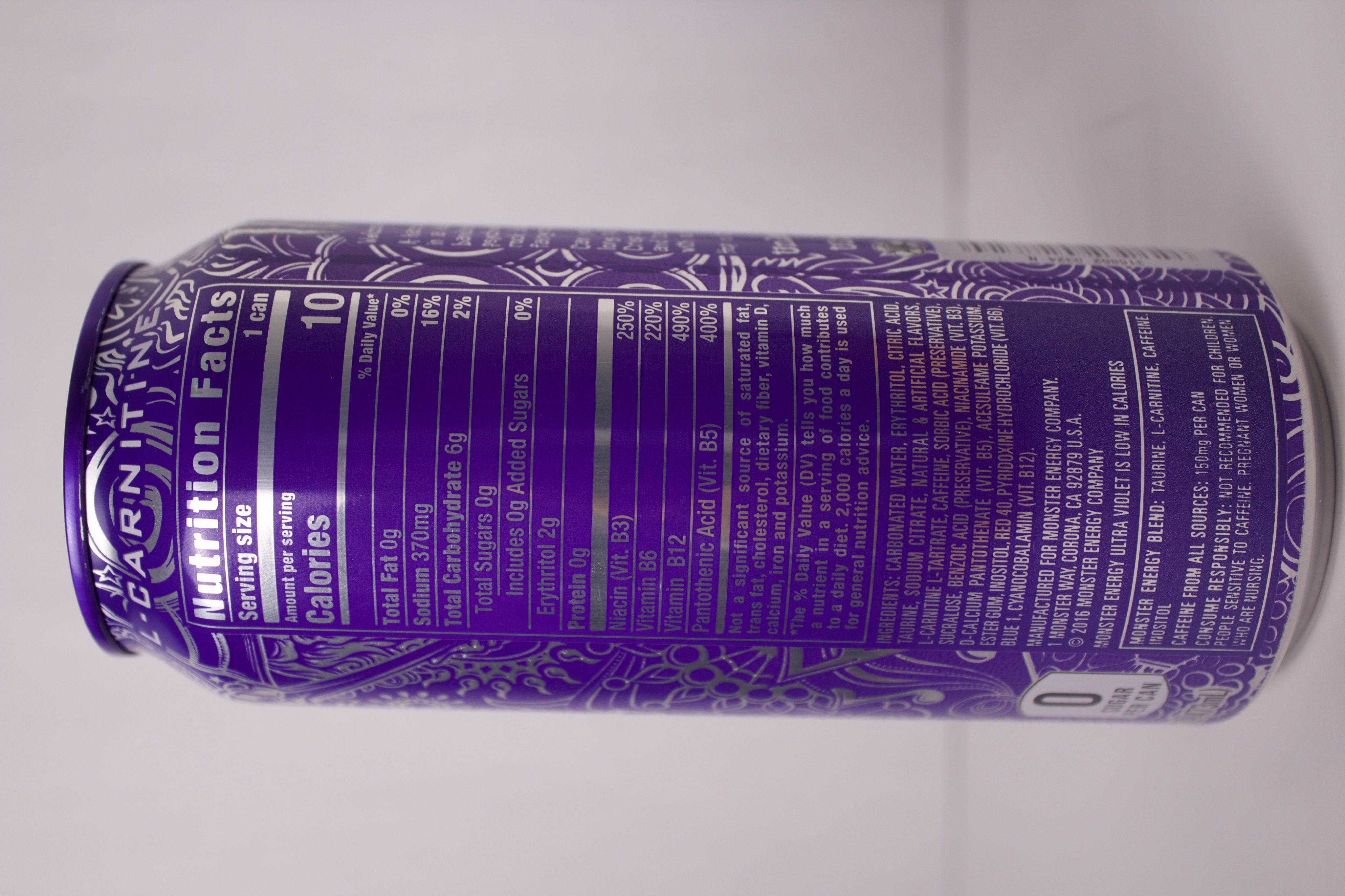 Nutrition label for Monster Ultra Violet