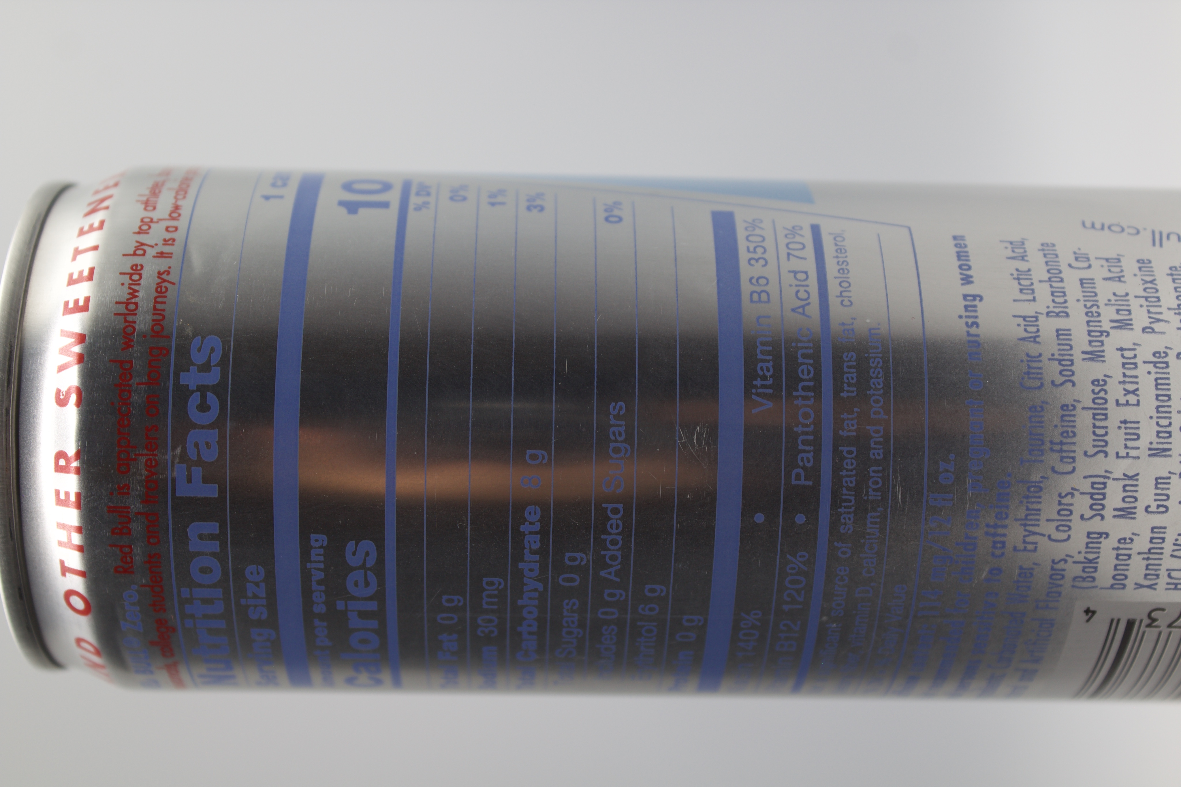 Nutrition label for Red Bull Zero