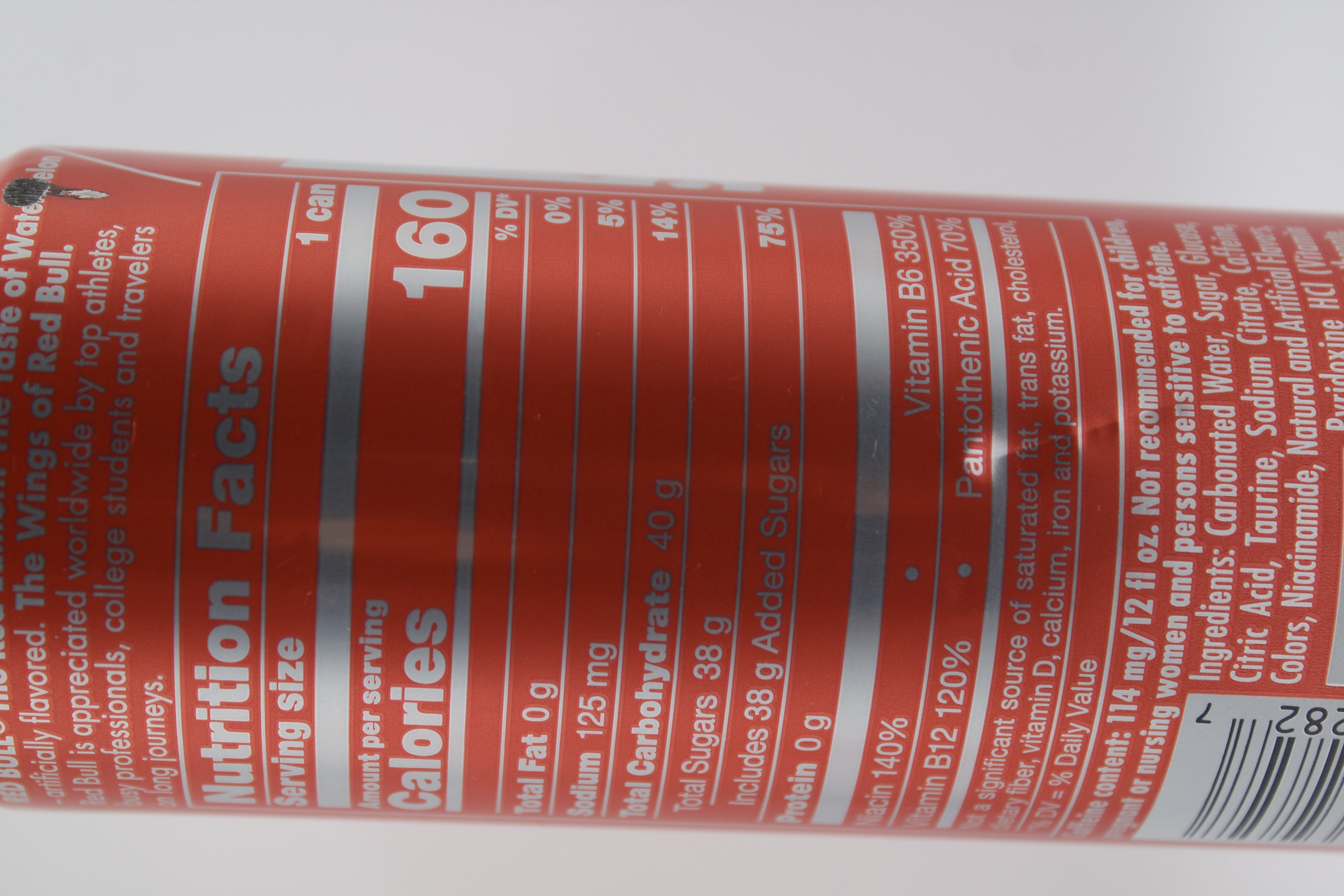 Nutrition label for Red Bull The Red Edition Watermelon