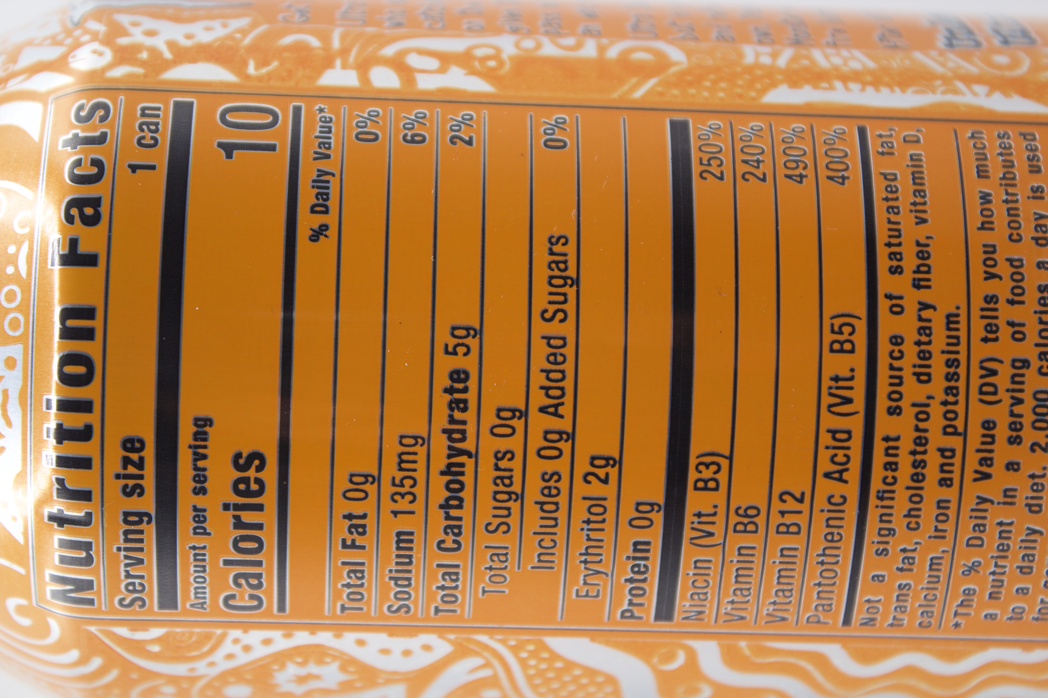 Nutrition label for Monster Ultra Sunrise